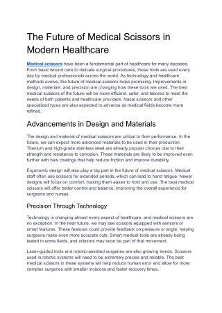 The Future of Medical Scissors in Modern Healthcare