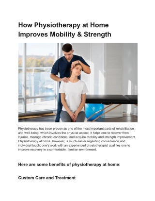 How Physiotherapy at Home Improves Mobility & Strength