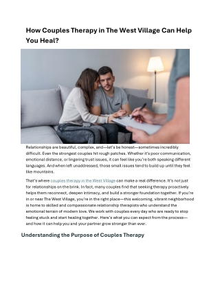 How Couples Therapy in The West Village Can Help You Heal