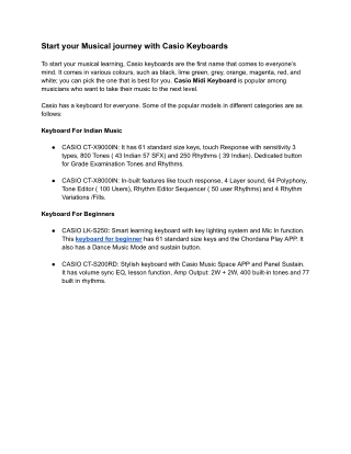 Start your Musical journey with Casio Keyboards