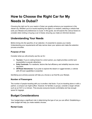 How to Choose the Right Car for My Needs in Dubai