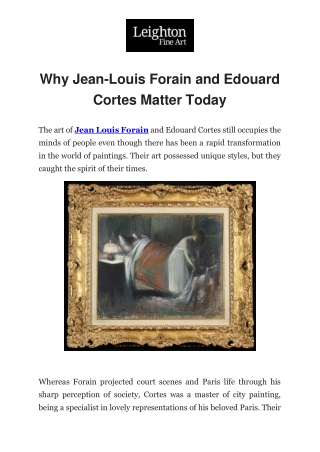 Why Jean-Louis Forain and Edouard Cortes Matter Today