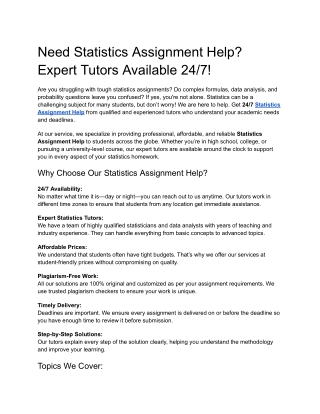 Need Statistics Assignment Help