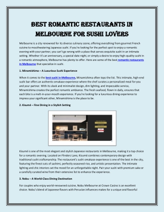 Best Romantic Restaurants in Melbourne for Sushi Lovers