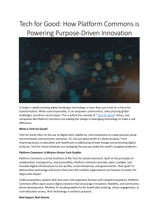 Platform Commons Leading the Way in Tech for Good