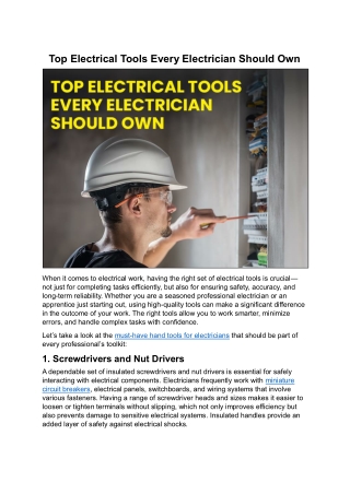 Top Electrical Tools Every Electrician Should Own