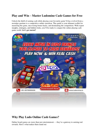 Play and Win – Master Ludomine Cash Game for Free