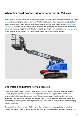 When You Need Power Hiring Extreme Terrain Vehicles