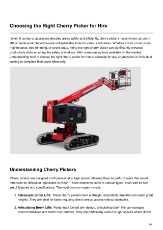 Choosing the Right Cherry Picker for Hire