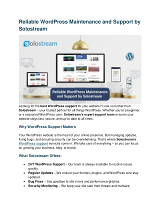 Reliable WordPress Maintenance and Support by Solostream
