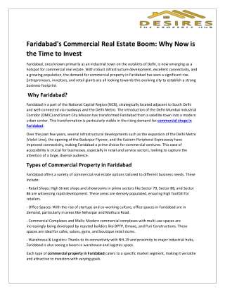 Faridabad's Commercial Real Estate Boom: Why Now is the Time to Invest