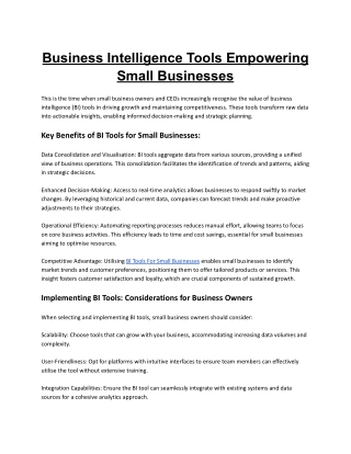 Business Intelligence Tools Empowering Small Businesses