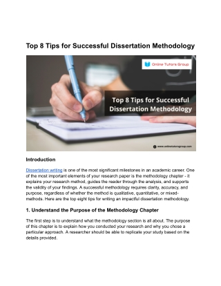 Top 8 Tips for Successful Dissertation Methodology