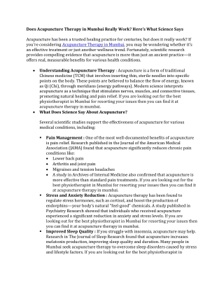 Does Acupuncture Therapy in Mumbai Really Work Here’s What Science Says