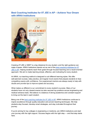 Arka-Best Coaching Institutes for IIT JEE in AP