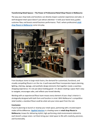 Transforming Retail Spaces – The Power of Professional Retail Shop Fitouts in Me