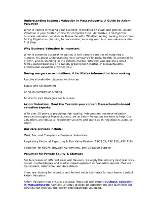 Understanding Business Valuation in Massachusetts: A Guide by Axiom Valuation