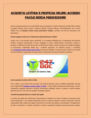 Acquista Levitra e Propecia online
