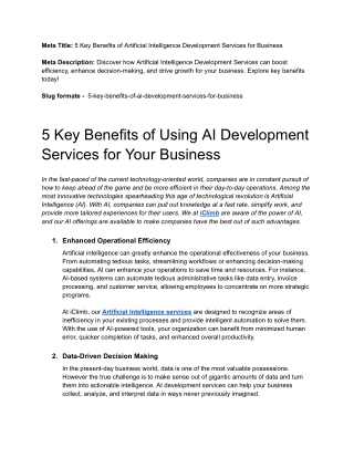 5 Key Benefits of Using AI Development Services for Your Business