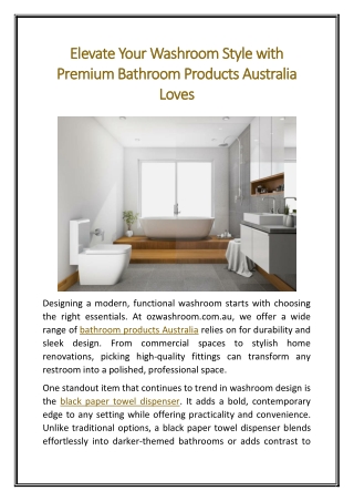 Elevate Your Washroom Style with Premium Bathroom Products Australia Loves