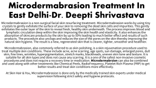 Microdermabrasion Treatment In East Delhi-Dr.  Deepti Shrivastava