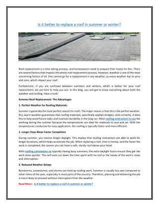 Is it better to replace a roof in summer or winter?