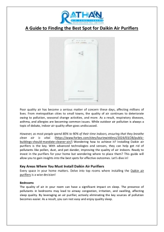 Rathan Air Conditioners - A Guide to Finding the Best Spot for Daikin Air Purifiers