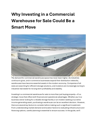 Why Investing in a Commercial Warehouse for Sale Could Be a Smart Move