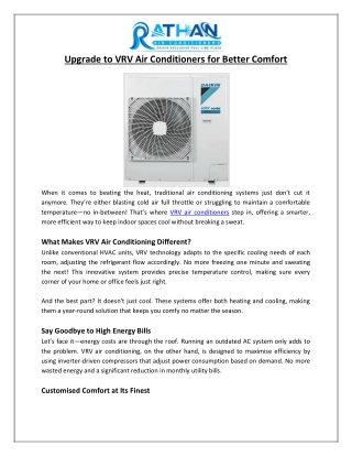 Rathan Air Conditioners - Upgrade to VRV Air Conditioners for Better Comfort