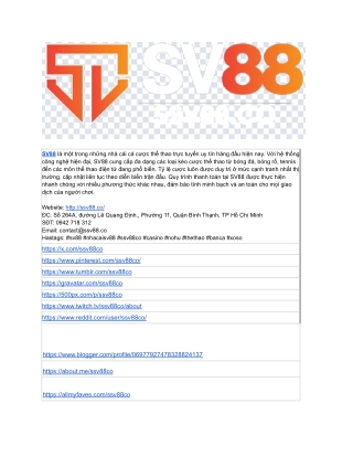 SV88 - Nhà Cái Cá Cược Thể Thao Uy Tín
