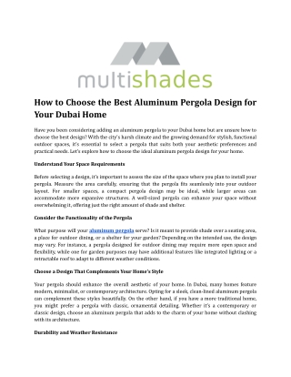 How to Choose the Best Aluminum Pergola Design for Your Dubai Home