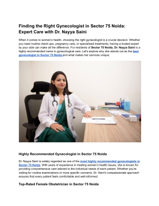 Experienced Gynecologist in Sector 75 Noida: Dr. Nayya Saini's Expert Care