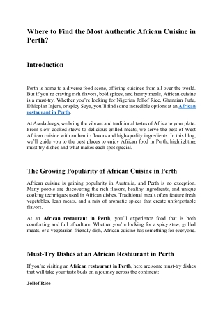 Where to Find the Most Authentic African Cuisine in Perth?