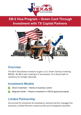 EB-5 Visa Program – Green Card Through Investment with TX Capital Partners