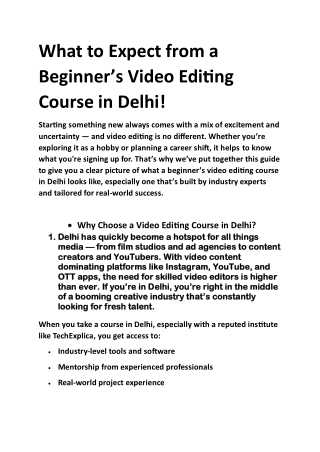 What to Expect from a Beginner’s Video Editing Course in Delhi!