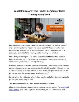 Boost Brainpower: The Hidden Benefits of Chess Training at Any Level
