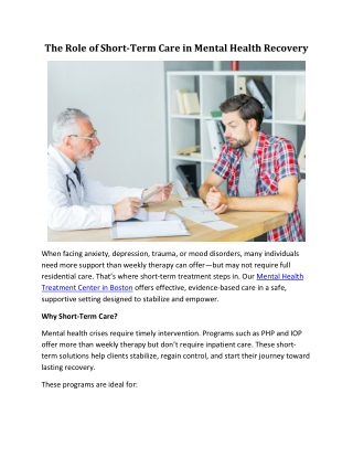 The Role of Short-Term Care in Mental Health Recovery