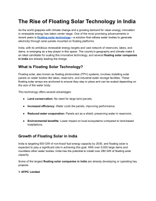 The Rise of Floating Solar Technology in India