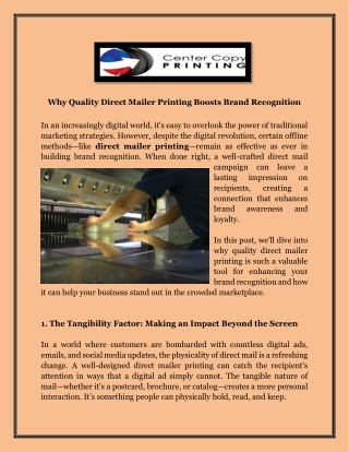 High-Quality Direct Mailer Printing Services by Center Copy Printing