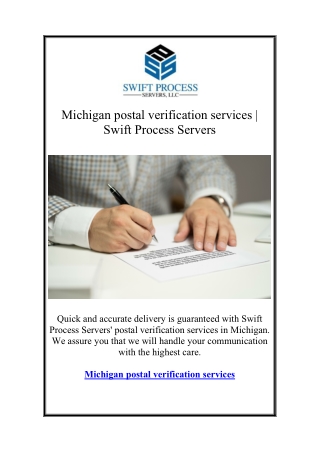 Michigan postal verification services | Swift Process Servers