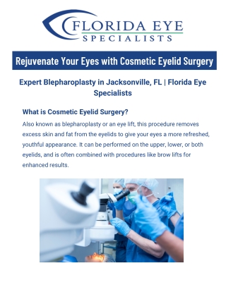 Expert Blepharoplasty Jacksonville FL by Florida Eye Specialists-