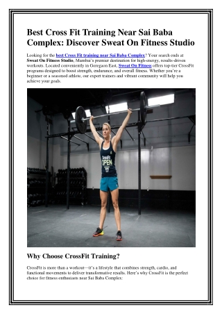 Best Cross Fit Training Near Sai Baba Complex