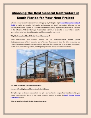 Choosing the Best General Contractors in South Florida for Your Next Project
