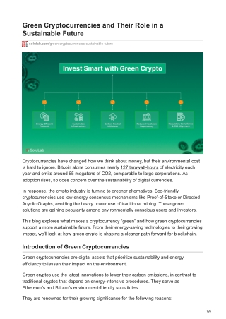 Green Cryptocurrencies and Their Role in a Sustainable Future