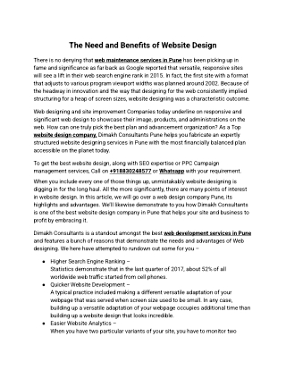 The Need and Benefits of Website Design