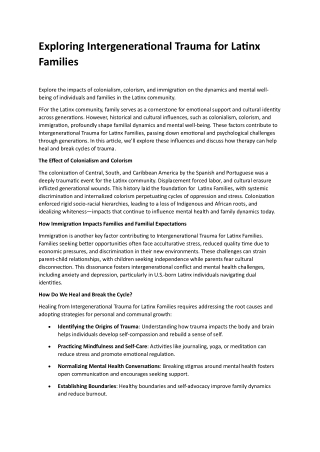 Intergenerational Trauma for Latinx Families