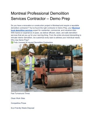 Montreal Professional Demolition Services Contractor – Demo Prep