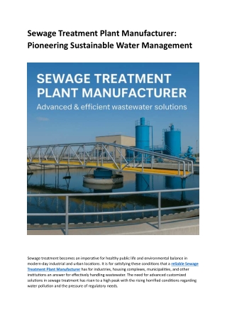 Sewage Treatment Plant Manufacturer Advance equipment