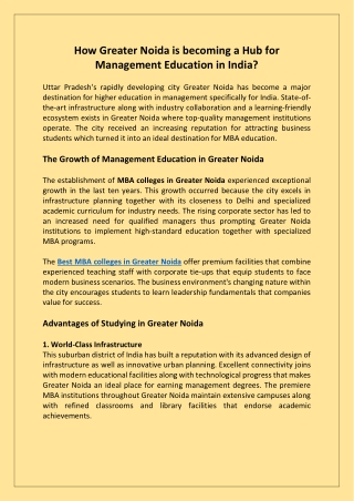 How Greater Noida is Becoming a Hub for Management Education in India