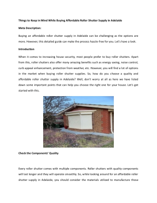 schblinds-Article-Affordable roller shutter supply in Adelaide
